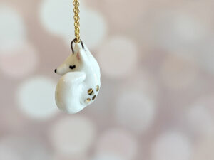 arctic fox porcelain pendant