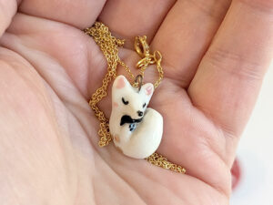arctic fox porcelain pendant
