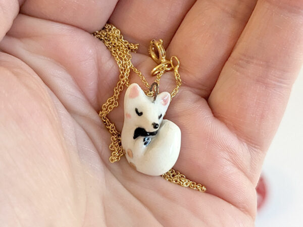 arctic fox porcelain pendant