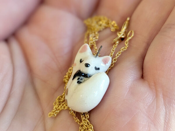 arctic fox porcelain pendant
