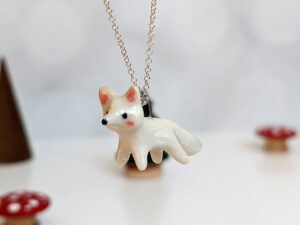 arctic fox porcelain pendant