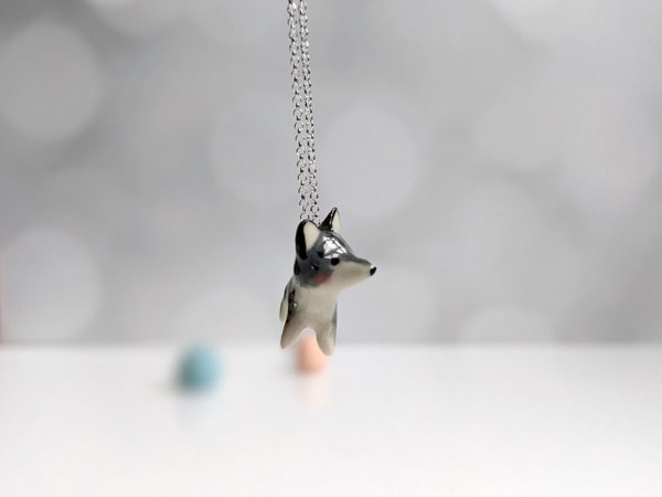 porcelain wolf pendant