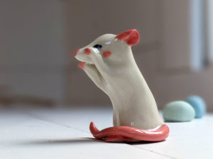 Handmade one of a kind Polymerclay white rat sculpture by Mystic