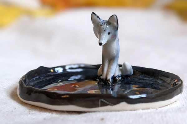 wolf porcelain jewelry tray