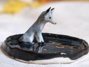 wolf porcelain jewelry tray