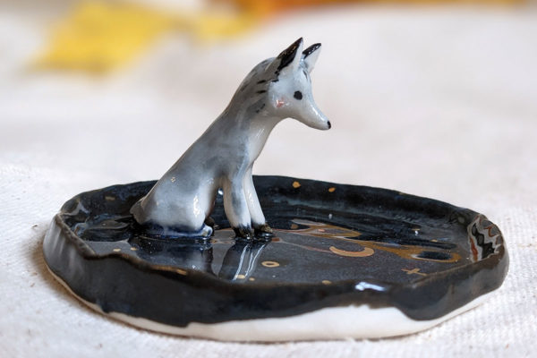 wolf porcelain jewelry tray