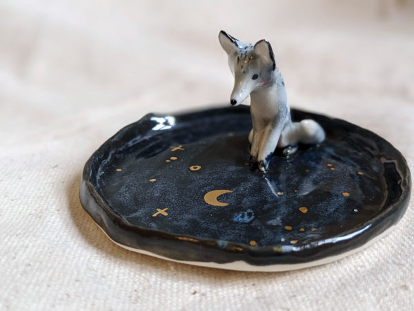 wolf porcelain jewelry tray