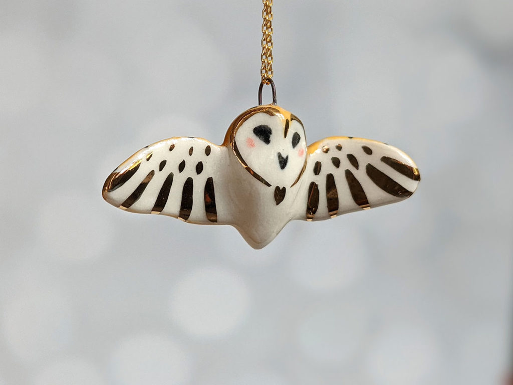 handmade ceramic barn owl pendant