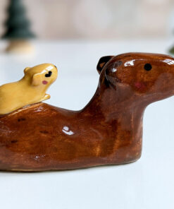 Handmade capybara ceramic figurine mom and baby