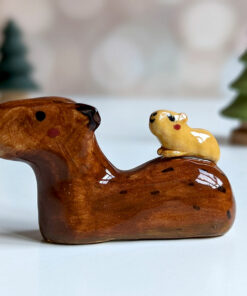 Handmade capybara ceramic figurine mom and baby