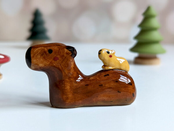 Handmade capybara ceramic figurine mom and baby