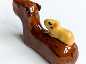 Handmade capybara ceramic figurine mom and baby