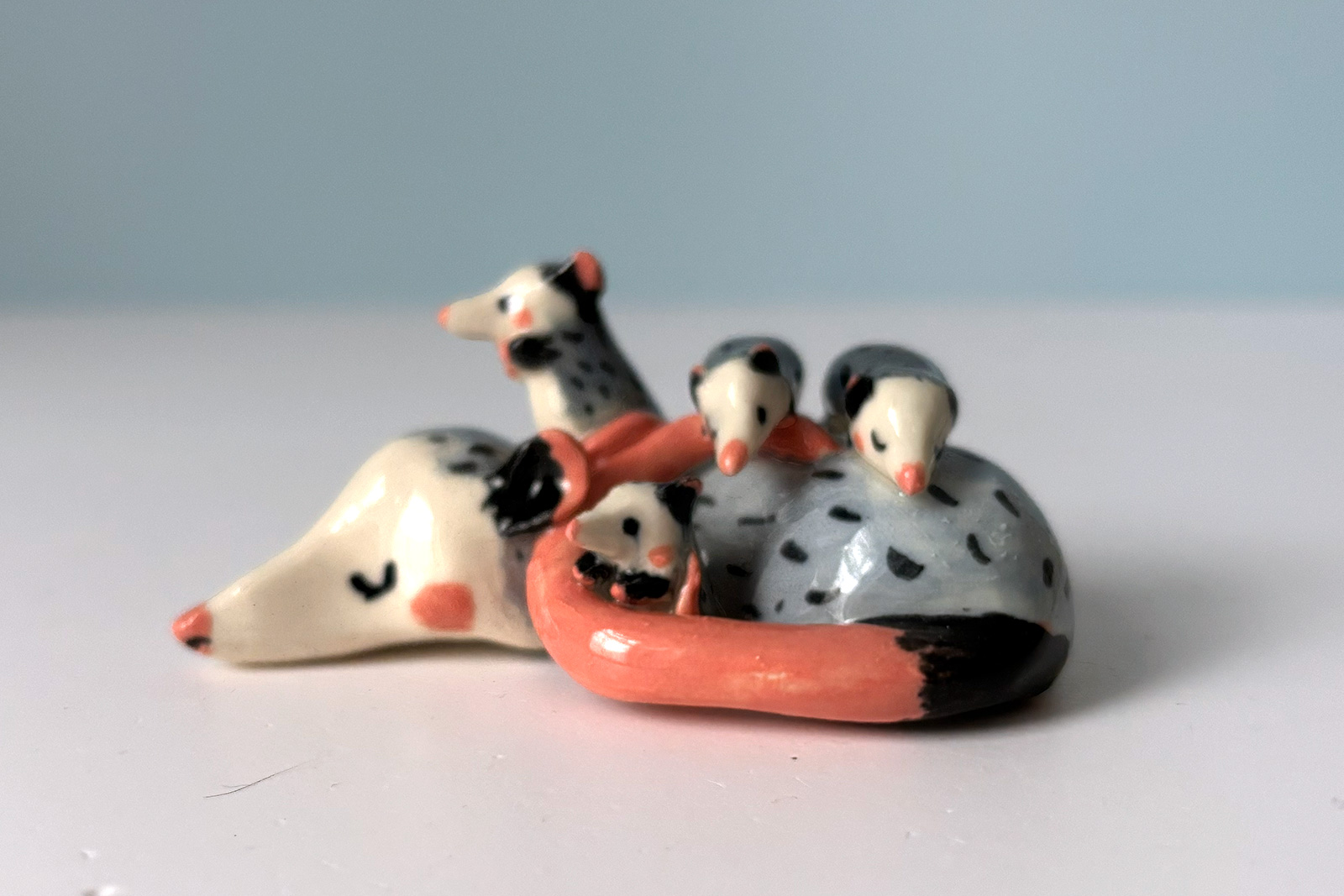 cute opossum family porcelain sculpture by kness
