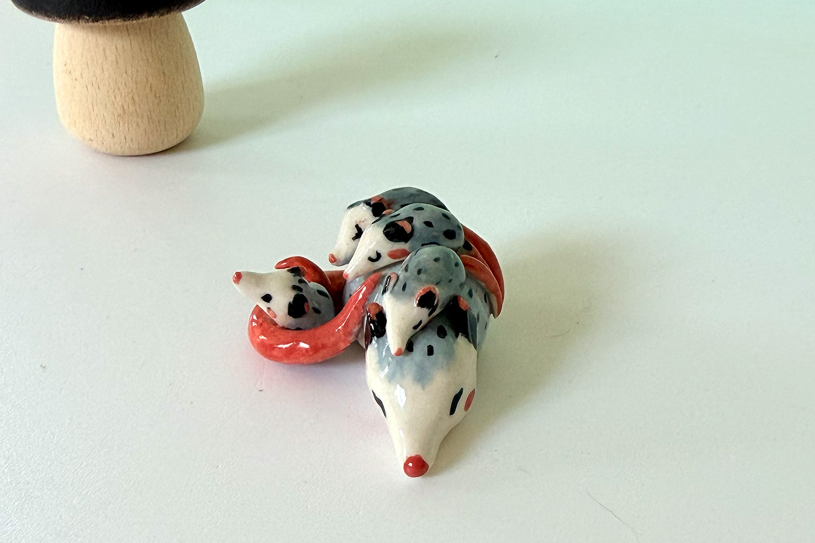 Alternative view of Porcelain Figurine - Sleeping Opossum Family