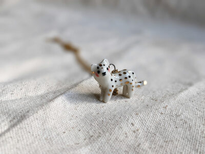 Porcelain and Gold spotted cat pendant - Image 6