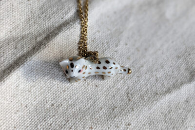Porcelain and Gold spotted cat pendant - Image 4