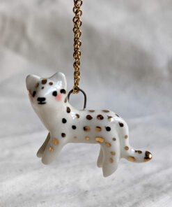 Porcelain and Gold spotted cat pendant