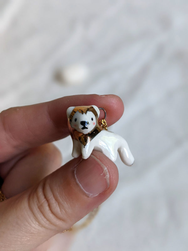 porcelain gold lion pendant