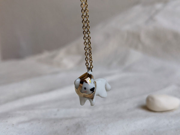 porcelain gold lion pendant