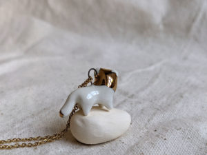 porcelain gold lion pendant