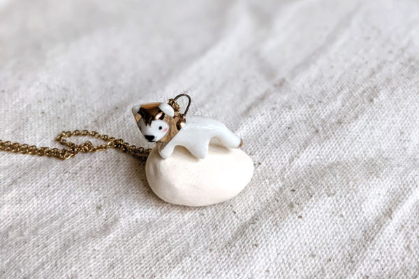 porcelain gold lion pendant