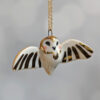 cute handmade porcelain barn owl pendant with wings out and gold