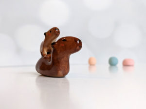 Handmade capybara ceramic figurine mom and baby