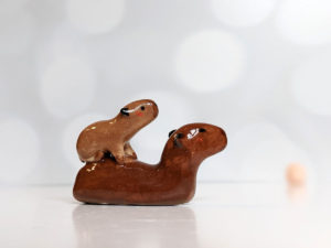 Handmade capybara ceramic figurine mom and baby