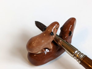 Handmade capybara ceramic figurine mom and baby