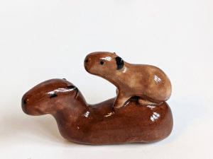Handmade capybara ceramic figurine mom and baby