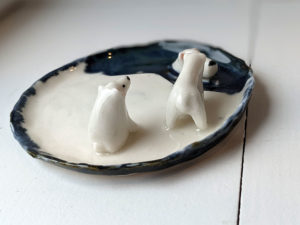 porcelain jewelry tray polar bear family