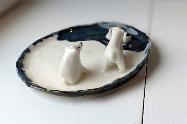 porcelain jewelry tray polar bear family