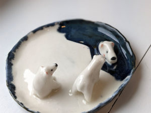 porcelain jewelry tray polar bear family