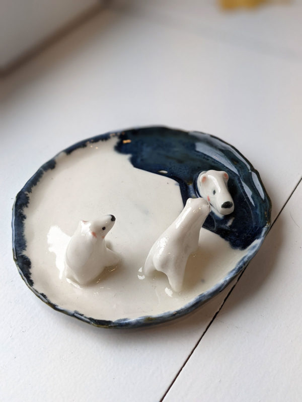 porcelain jewelry tray polar bear family