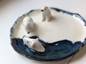 porcelain jewelry tray polar bear family