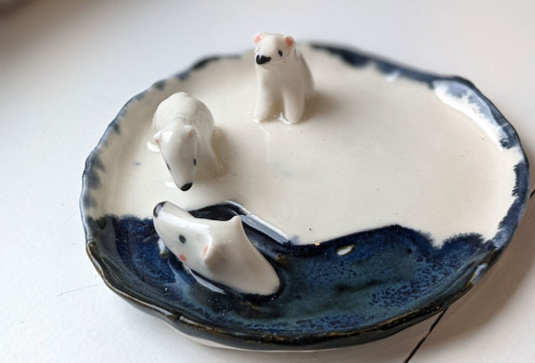 porcelain jewelry tray polar bear family