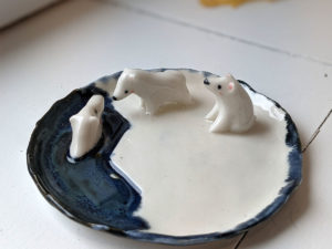 porcelain jewelry tray polar bear family