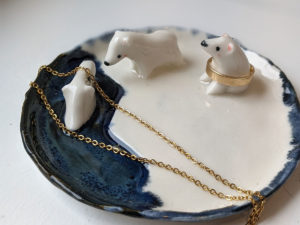 porcelain jewelry tray polar bear family