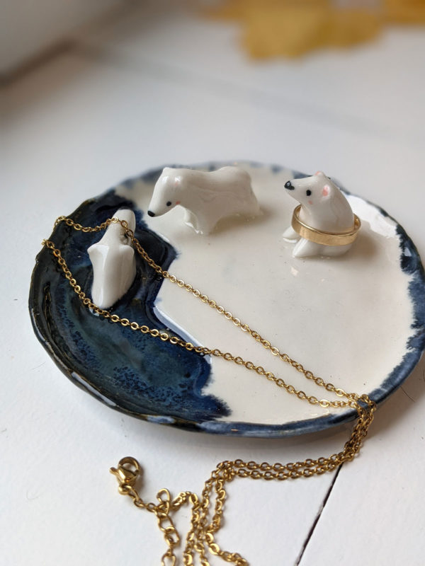 porcelain jewelry tray polar bear family