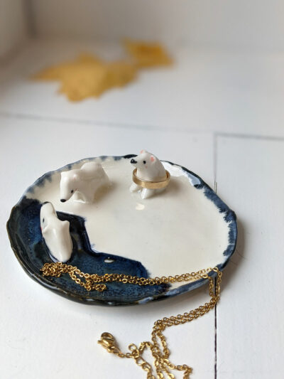 porcelain jewelry tray polar bear family
