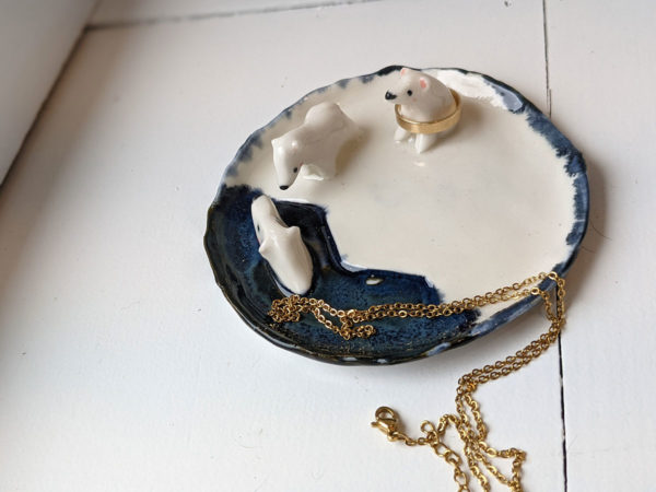 porcelain jewelry tray polar bear family