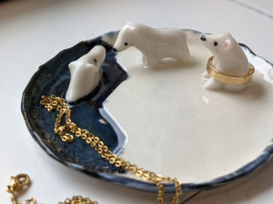 porcelain jewelry tray polar bear family