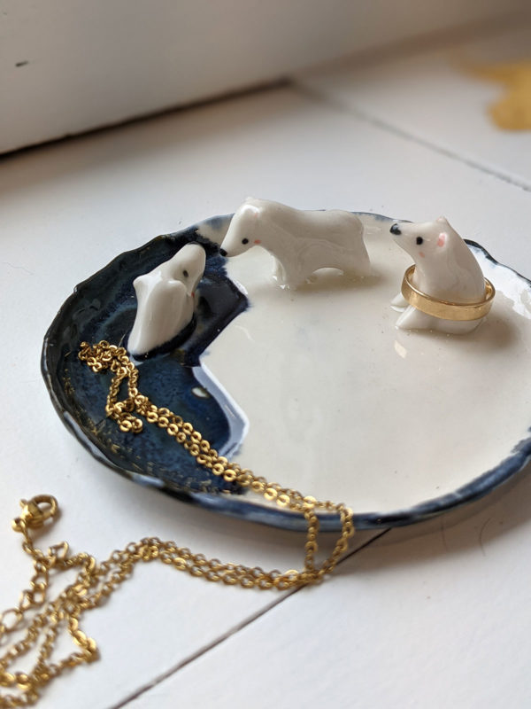 porcelain jewelry tray polar bear family