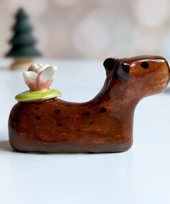 handmade ceramic figurine capybara lily pad