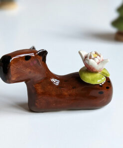 handmade ceramic figurine capybara lily pad