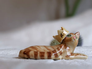 cat crown porcelain figurine