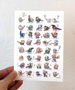 Birds in christmas sweaters watercolor painting