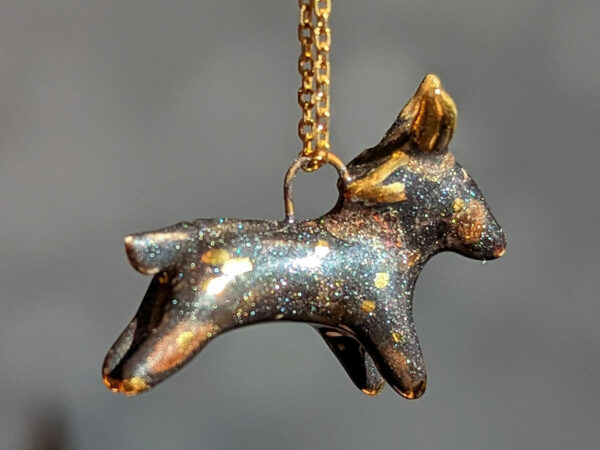 Black Phillip porcelain pendant with gold