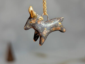 Black Phillip porcelain pendant with gold