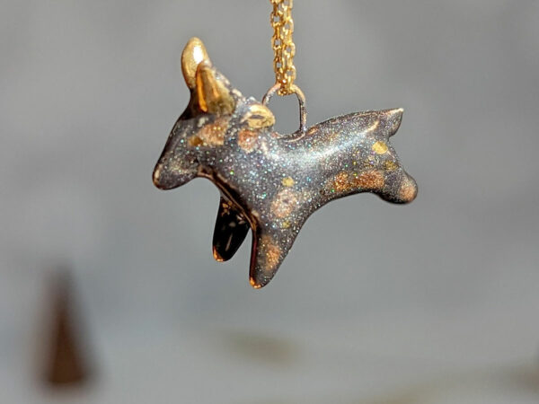 Black Phillip porcelain pendant with gold